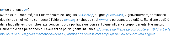 Définition ploutocratie ACAD 1986