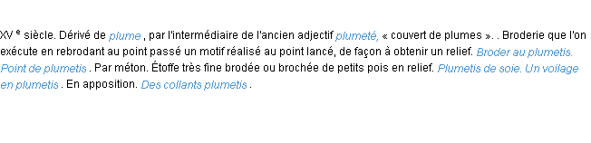 Définition plumetis ACAD 1986