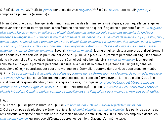 Définition pluriel ACAD 1986