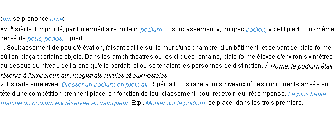 Définition podium ACAD 1986