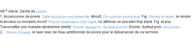 Définition poivrer ACAD 1986