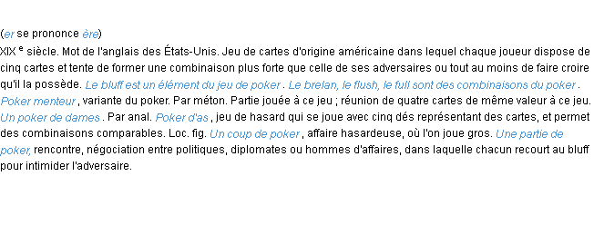 Définition poker ACAD 1986