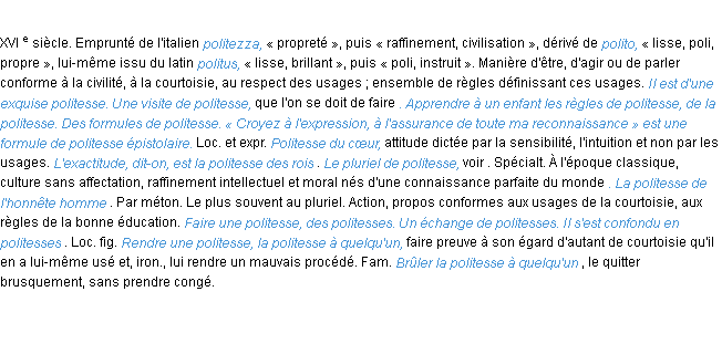 Définition politesse ACAD 1986