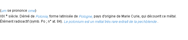 Définition polonium ACAD 1986