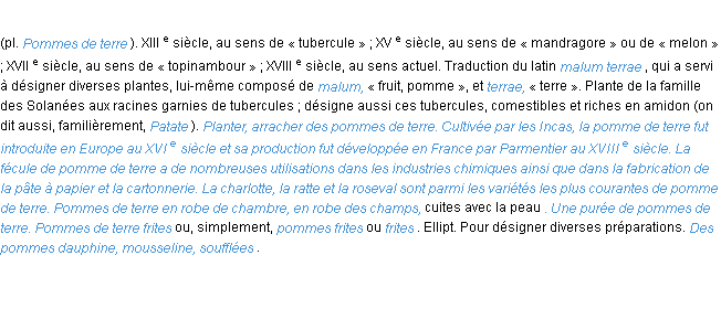 Définition pomme de terre ACAD 1986