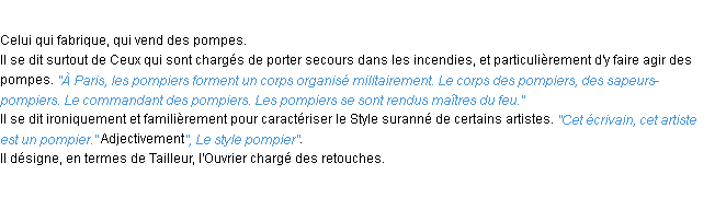 Définition pompier ACAD 1932