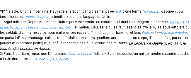 Définition popote ACAD 1986