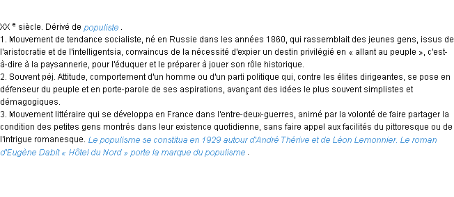 Définition populisme ACAD 1986