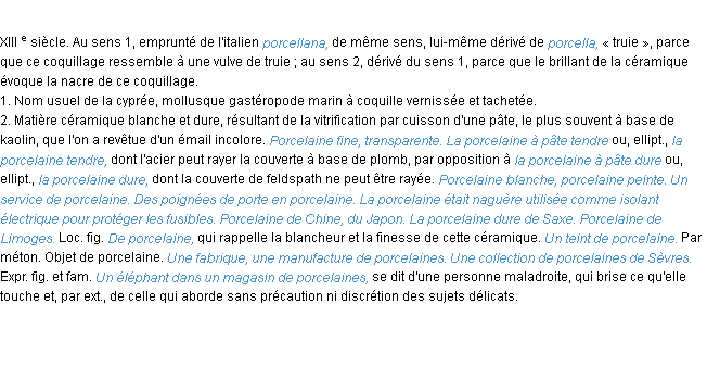 Définition porcelaine ACAD 1986