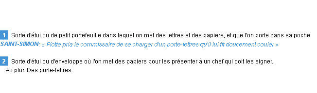 Définition porte-lettres Emile Littré