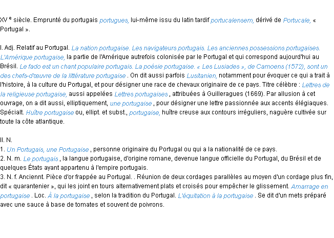 Définition portugais ACAD 1986