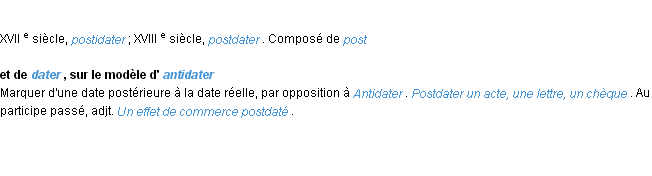 Définition postdater ACAD 1986