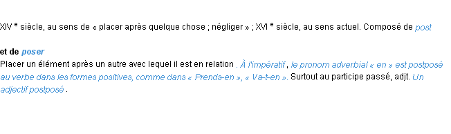 Définition postposer ACAD 1986