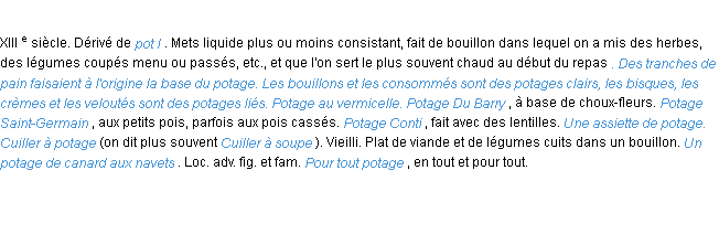 Définition potage ACAD 1986