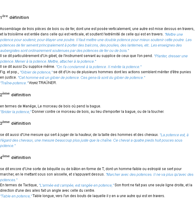 Définition potence ACAD 1835