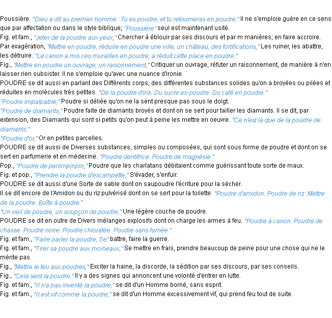 Définition poudre ACAD 1932