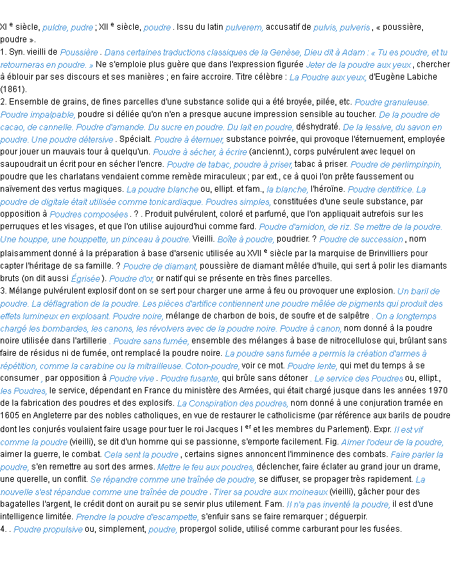Définition poudre ACAD 1986