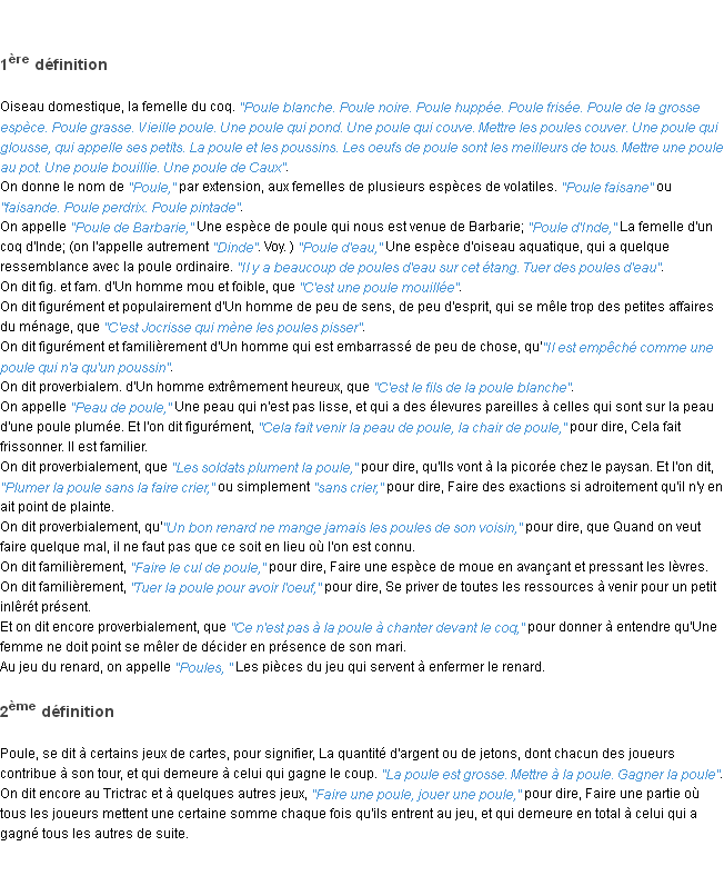 Définition poule ACAD 1798