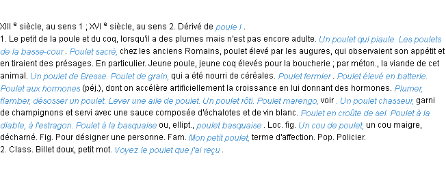 Définition poulet ACAD 1986