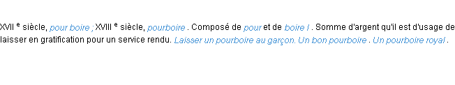 Définition pourboire ACAD 1986