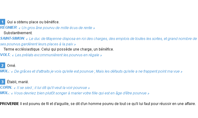 Définition pourvu Emile Littré