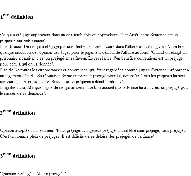 Définition préjugé ACAD 1798