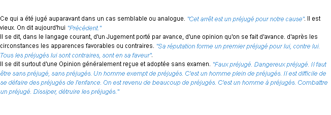 Définition préjugé ACAD 1932