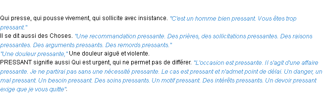 Définition pressant ACAD 1932