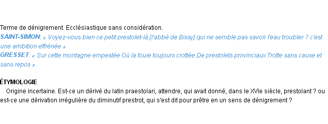 Définition prestolet Emile Littré