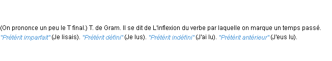 Définition prétérit ACAD 1835
