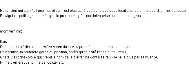 Définition prime