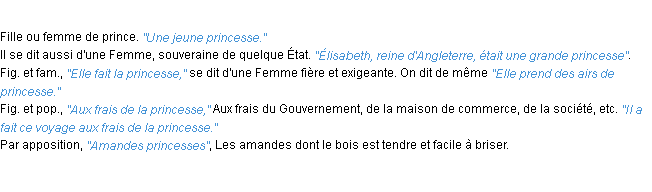 Définition princesse ACAD 1932
