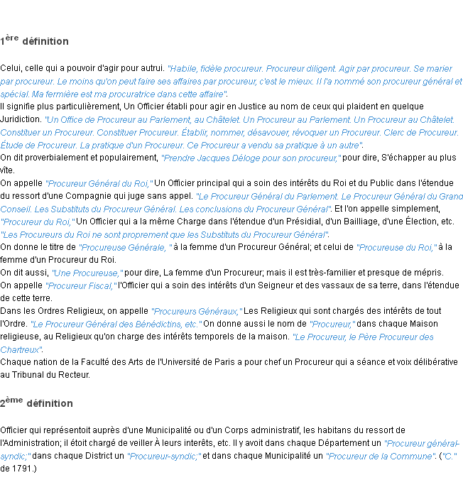 Définition procureur ACAD 1798