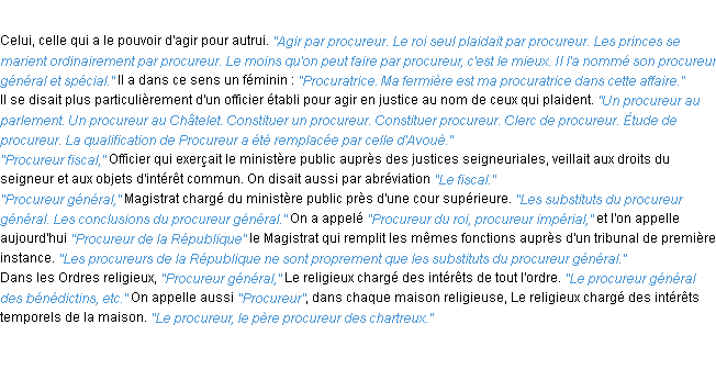 Définition procureur ACAD 1932