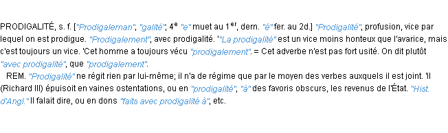 Définition prodigalement JF.Feraud