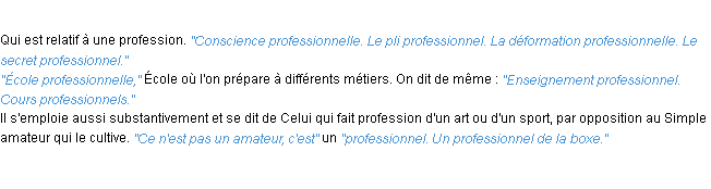 Définition professionnel ACAD 1932