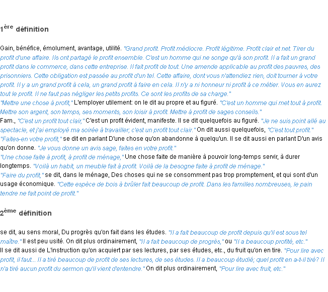 Définition profit ACAD 1835