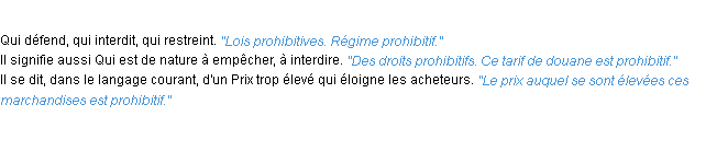 Définition prohibitif ACAD 1932