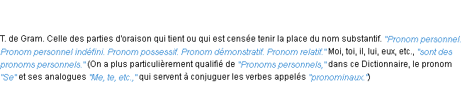 Définition pronom ACAD 1835