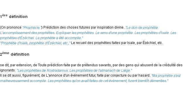 Définition prophétie ACAD 1835
