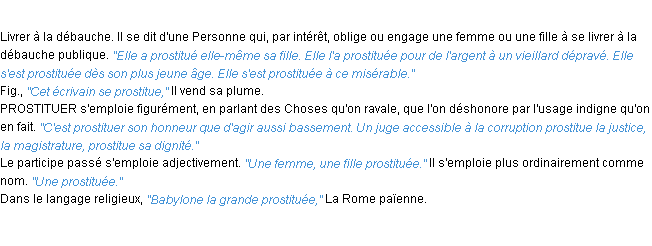 Définition prostituer ACAD 1932