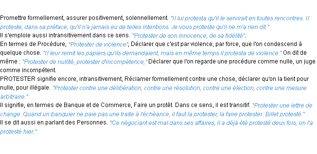 Définition protester ACAD 1932