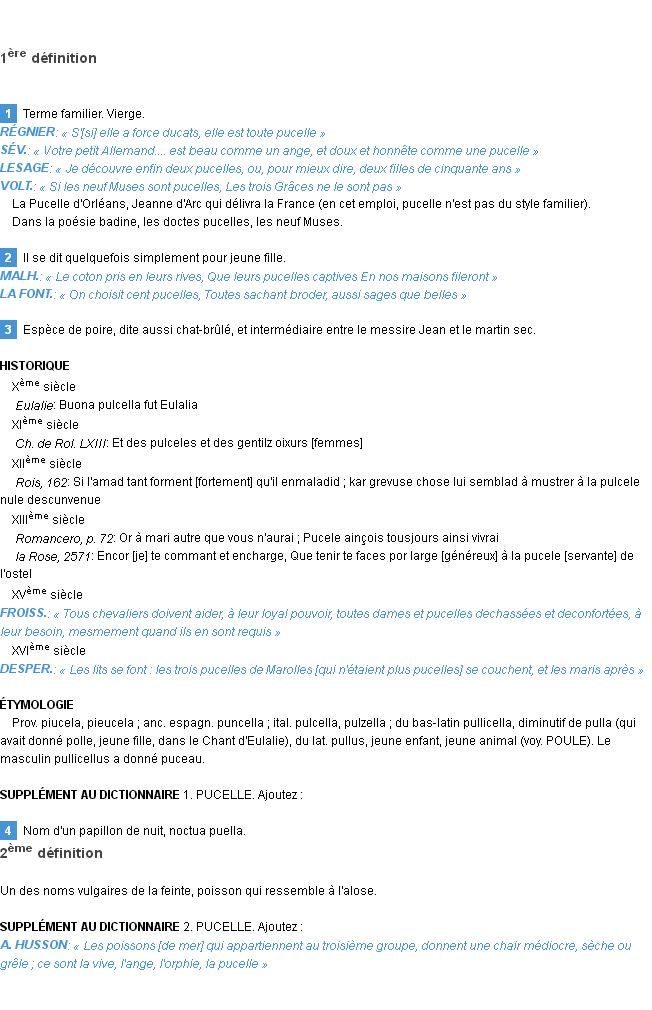 Définition pucelle Emile Littré