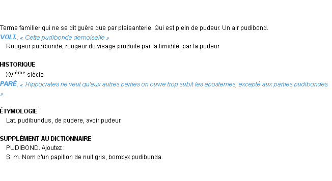 Définition pudibond Emile Littré