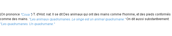 Définition quadrumane ACAD 1835