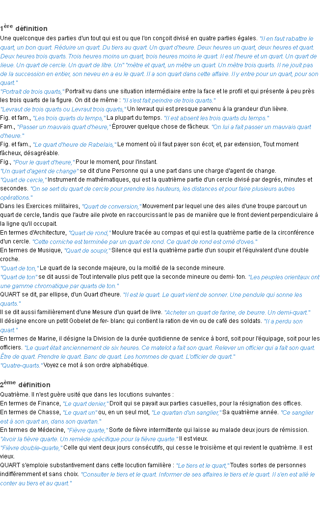Définition quart ACAD 1932