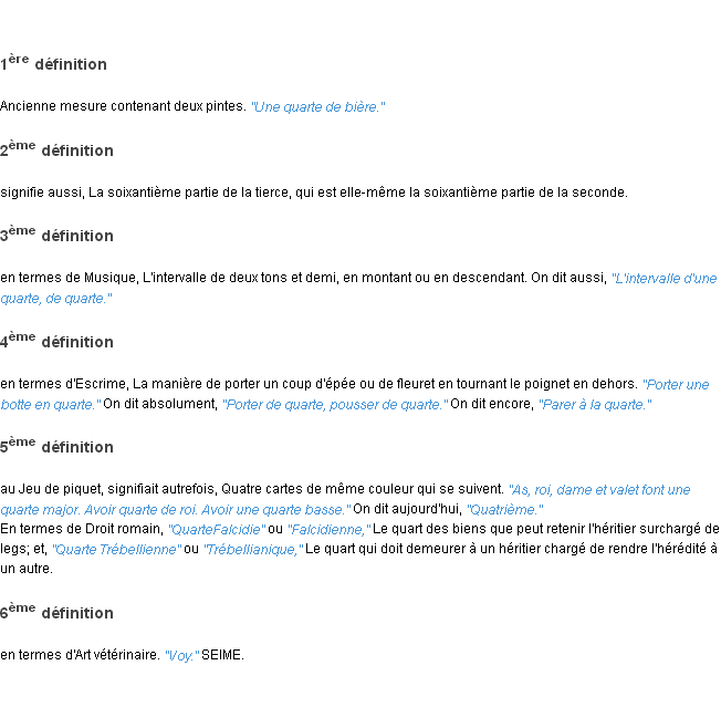 Définition quarte ACAD 1835