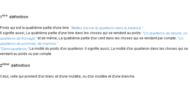 Définition quarteron ACAD 1835