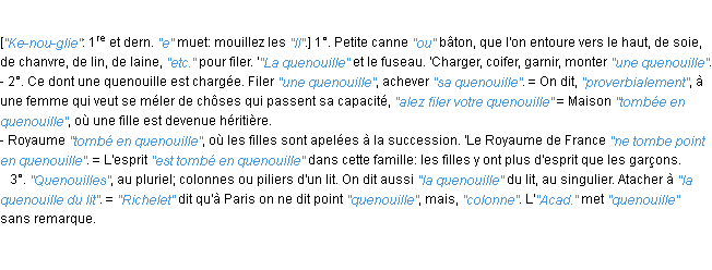 Définition quenouille JF.Feraud