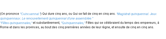 Définition quinquennal ACAD 1835